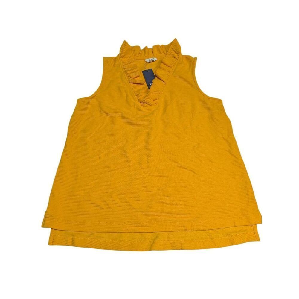 NWT Crown & Ivy Saffron Yellow Ruffle Neck Sleeveless Henly Tank Size PM